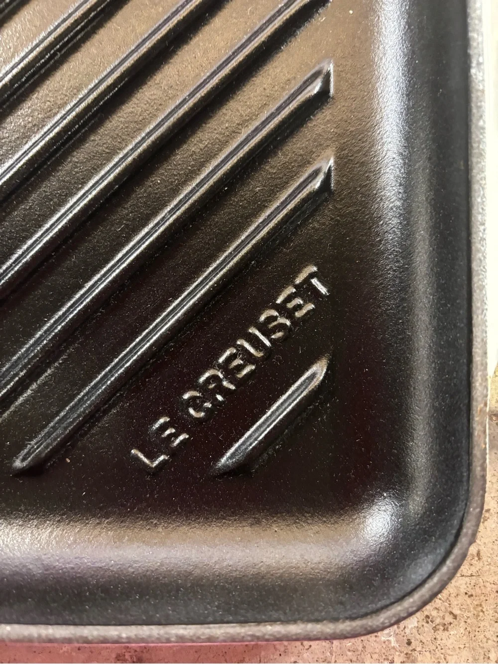 Le Creuset Black Square Cast Iron Grill Pan with White Handles